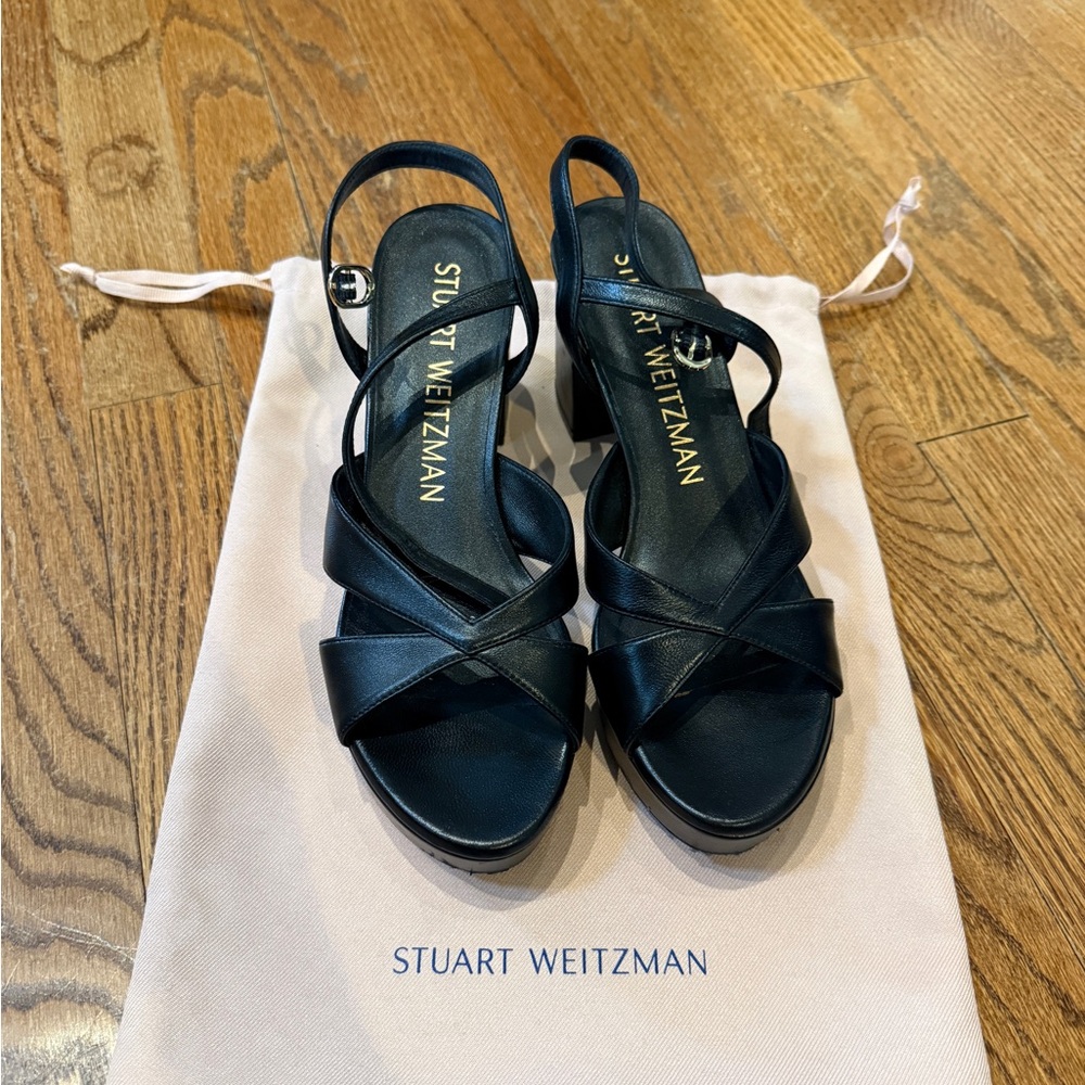Stuart Weitzman Dayna Black Leather Ankle Strap size 7.5